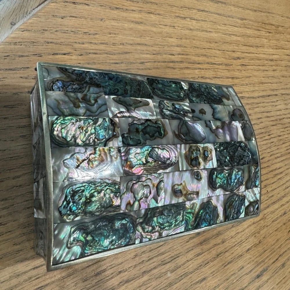 Vintage alpaca‎ Mexico Mexican Abalone shell jewelry box trinket box